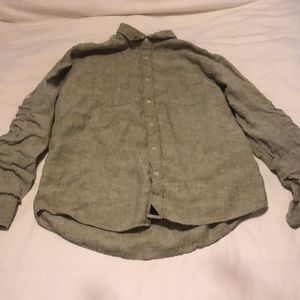 Mens linen untuckit green long sleeve